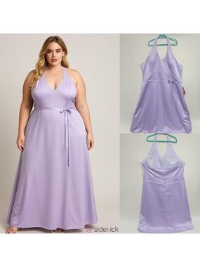 Milano Formals Lavender Duchess Satin Plus Size Maxi Dress Rhinestone Detail 6X